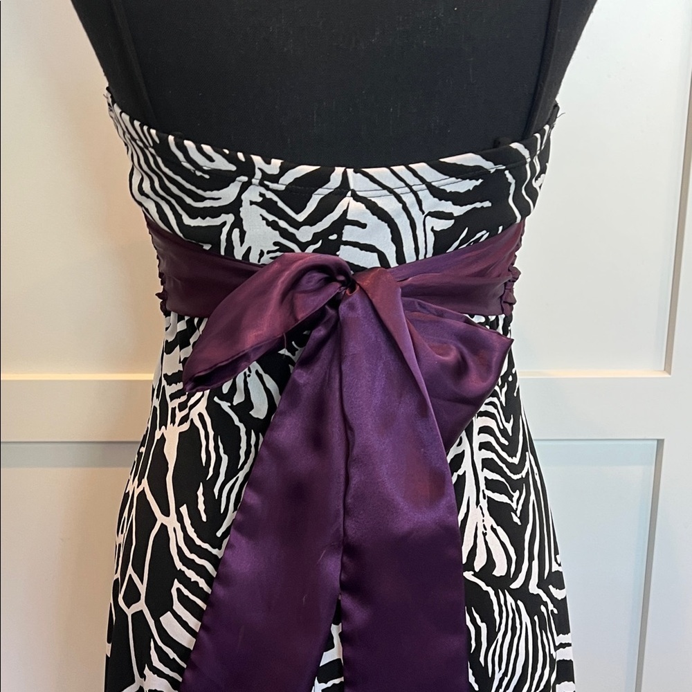 City Studio Black and Purple Midi Dress Zebra Print Size M
